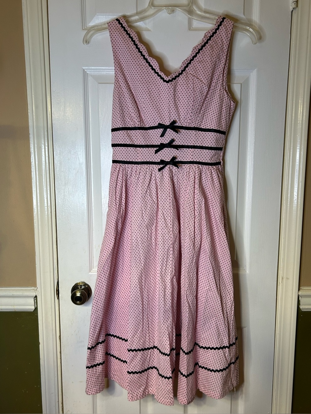Bettie Page Pink Polka Dot Dress with Black Dots - Large